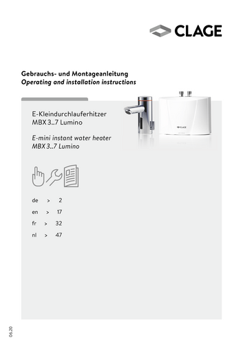 CLAGE Klein-Durchlauferhitzer MBX 3 3,5kW/230V druckfest + Armatur Lumino |  1500-15113